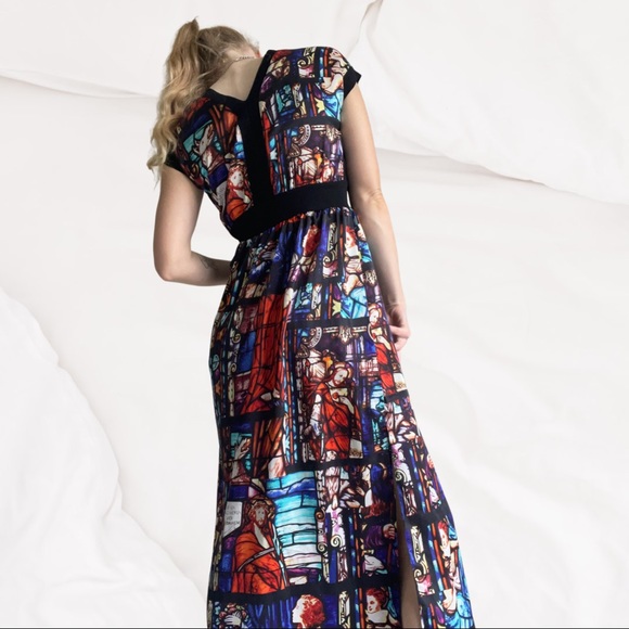 Divine PURUIDI Italian designer maxi dress with stained glass biblical print - Picture 4 of 10